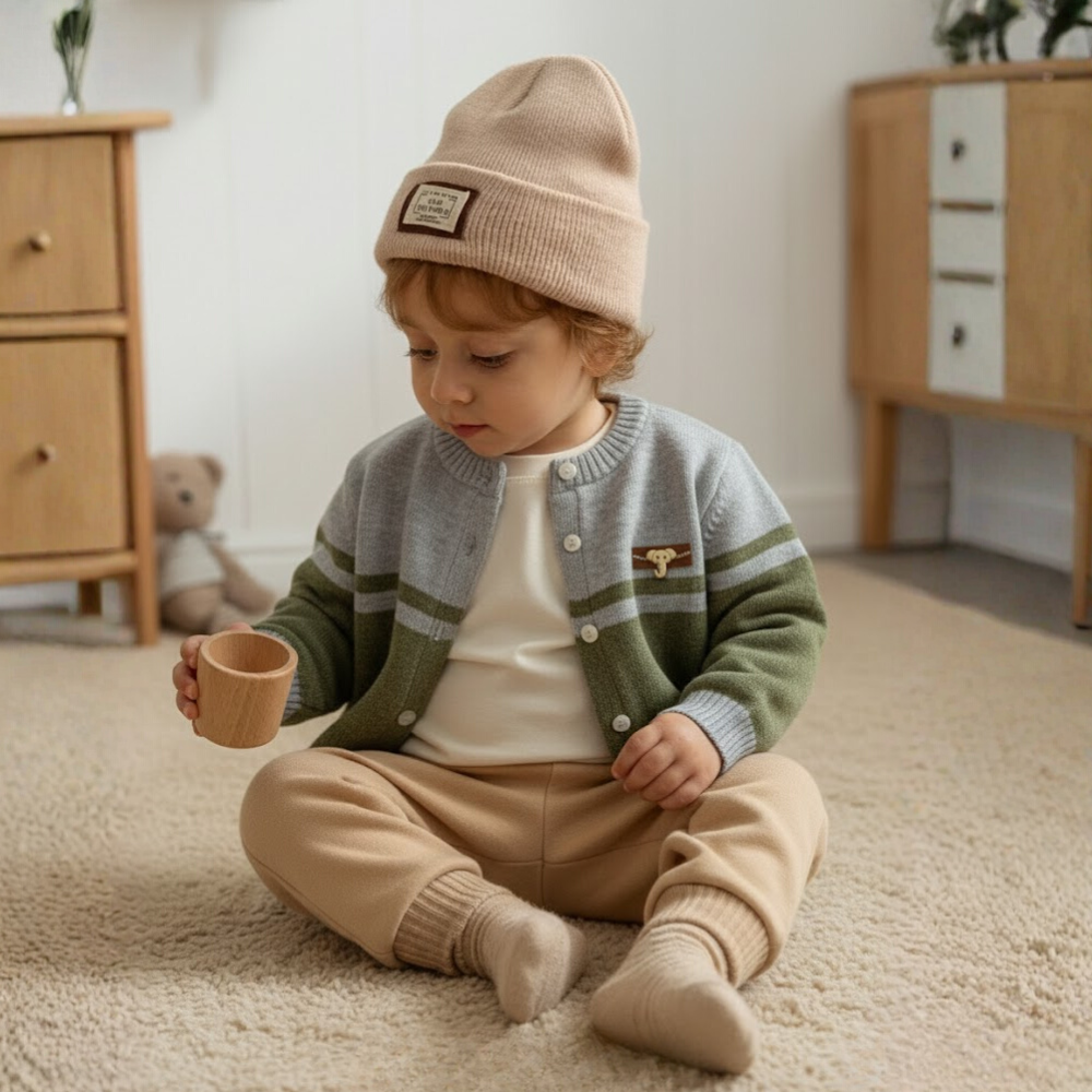 Green & Grey Stripe Knit Cardigan